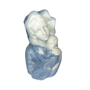Porcelain Madonna & Child Figurine In Blue & White Religious Decor 6.5" Tall